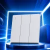 T2 White three-panel wall switch, simple home decoration style, suitable for both exposed and concealed installation, European modern style Specification image